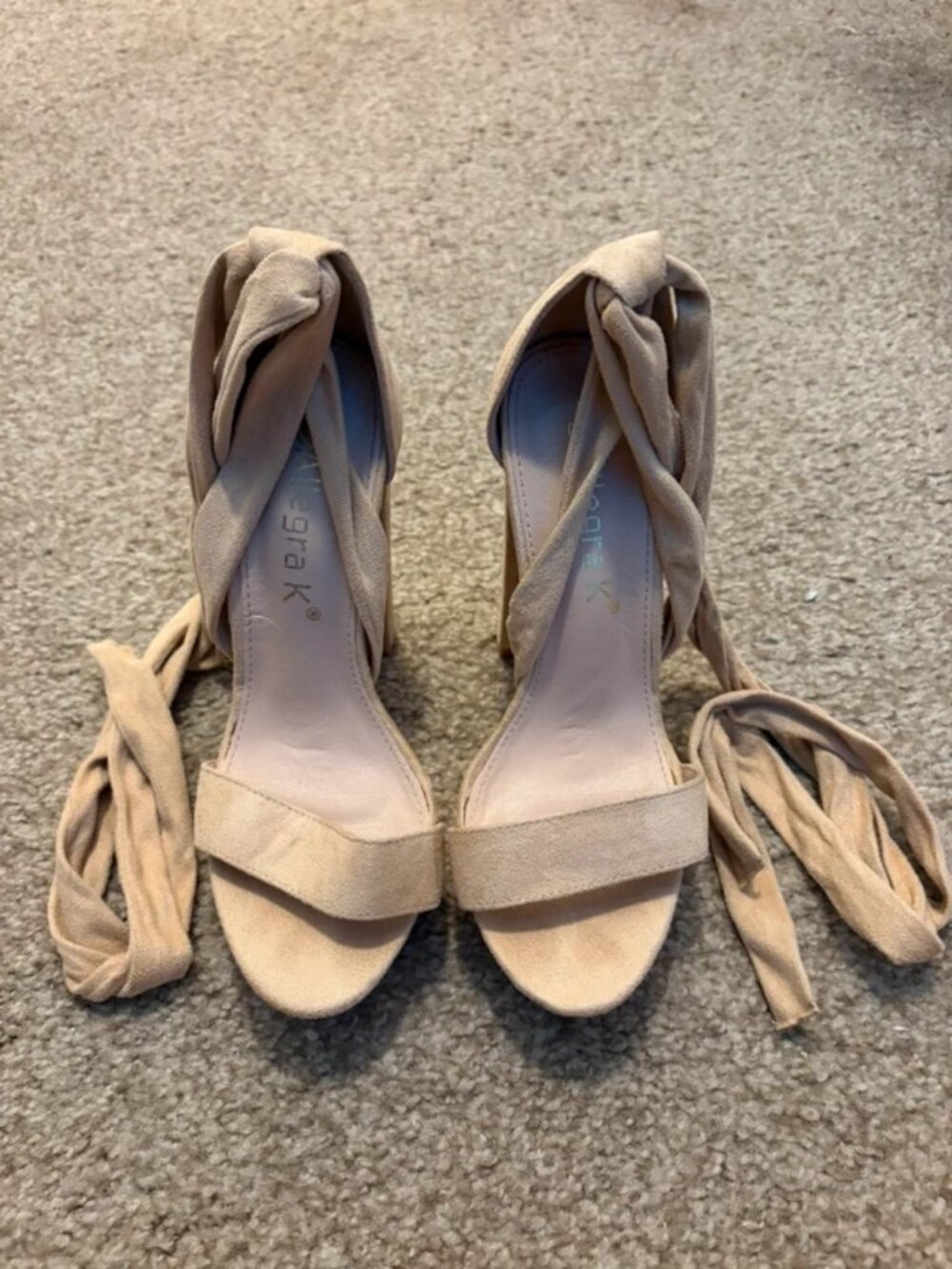 Allegra K women’s lace up platform block heels Beige